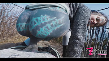 Preview 1 of Xxmc Xxmc - Caught while wild public sex on a ruine - POV,  tattoo couple,  split tounge blow job - punk,  goth