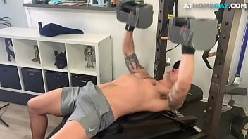 Preview 1 of Step Suking - Tattooed sturdy top rimming and breeding with bottom in gym