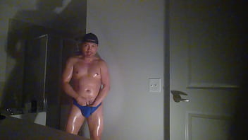 Preview 2 of Mom And Son Sex Hollywood Movies - Bastian Kross in Speedos,  oiled up and jerking off!