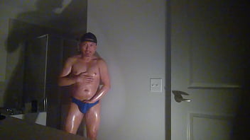 Preview 1 of Mom And Son Sex Hollywood Movies - Bastian Kross in Speedos,  oiled up and jerking off!