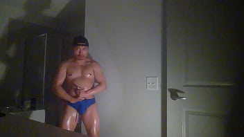 Preview 4 of Mom And Son Sex Hollywood Movies - Bastian Kross in Speedos,  oiled up and jerking off!