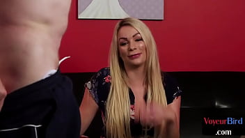 Preview 2 of Audrey Bitoni Fucks Her Client - CFNM domina talks dirty while dude jerks cock for her