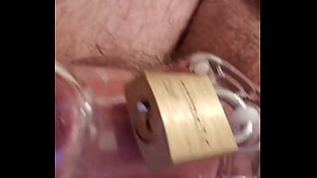 Preview 4 of Ann Marie Rios And Jack Naiper - Nude Martin Lavall&eacute_e installs his transparent cock cage over his small penis and compares it with his 10 inch dildo