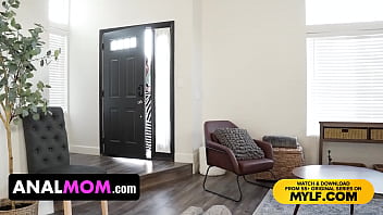 Preview 1 of Karin Sweet - AnalMom - Horny Brunette Mylf Bounces Her Round Booty On Young Stud And Makes Him Cum On Her Tits