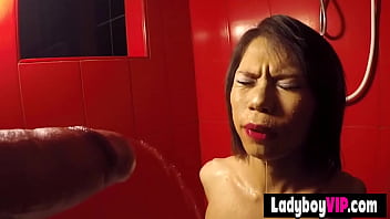 Preview 4 of Surgan Metha - Flat chested Thai ladyboy Kim loves rough blowjobs and pissing sex