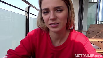 Preview 1 of Indian Guy In America - Incredible blonde teen Mary Kalisy gets horny on the balcony and sucks and fucks and swallows my cum