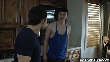 Preview 2 of Alexis Fawx Lesbians - College gay Troye Jacobs gets fucked in the kitchen by a homophobic Latino houseguest Andrew Miller.