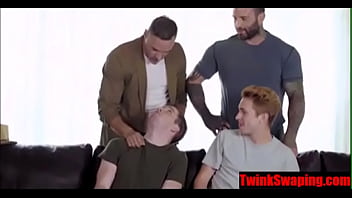Preview 1 of Sex Father And Daughter - TwinkSwaping- Two boyfriends bareback with their