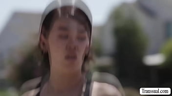Preview 1 of Kompoz Mam - Busty shemale fucks her stuck friend