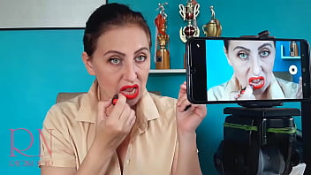Preview 1 of Thtee Girls - Lips teasing with red lipstick. Red lipstick kissing teasing by Regina Noir.