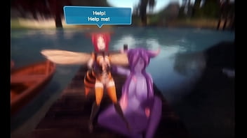 Preview 1 of Two Guy One Girl Sex - MonsterGirl Island [Monthly Hentai game choice] Ep.15 Finaly getting a sloppy handjob from that purple bitch