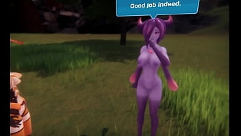 Preview 4 of Two Guy One Girl Sex - MonsterGirl Island [Monthly Hentai game choice] Ep.15 Finaly getting a sloppy handjob from that purple bitch