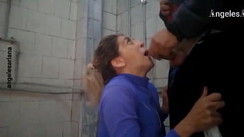 Preview 3 of Cumshot Peta Jansen - Express blowjob in the gym bathroom with the personal trainer
