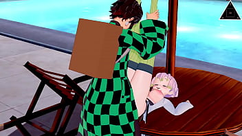 Preview 2 of Tongue Kissing Femdom - KOIKATSU TANJIRO MITSURI DEMON SLAYER,  have sex anime uncensored... Thereal3dstories