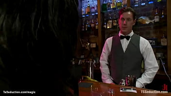 Preview 1 of Huge Big Ass Blonde - Big cock Asian shemale fucks bartender