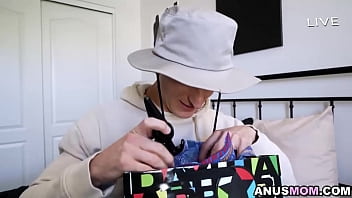 Preview 2 of Surprise Fang Fuck - Stepson Oliver Face is making a vlog of his special birthday gift for his stepmom Audrey Madison. Audrey can&#039_t wait to use her stepson&#039_s gift a set of butt plugs licking it and asking him to insert it inside her hole.