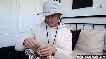 Preview 1 of Surprise Fang Fuck - Stepson Oliver Face is making a vlog of his special birthday gift for his stepmom Audrey Madison. Audrey can&#039_t wait to use her stepson&#039_s gift a set of butt plugs licking it and asking him to insert it inside her hole.