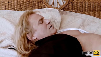 Preview 2 of Brezza Xxx - DADDY4K. Tiny blonde sucks and rides dick of grooms dad before wedding
