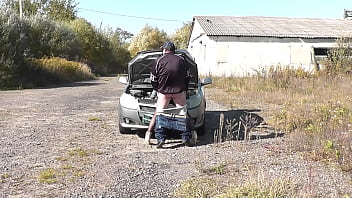 Preview 4 of Video Girl Sex Videos - Public sex. Sexy Milf Frina car broke down again. Random passer by guy helped to repair and fucked Frina with doggy style on hood of auto. Outdoor Outside Outdoors