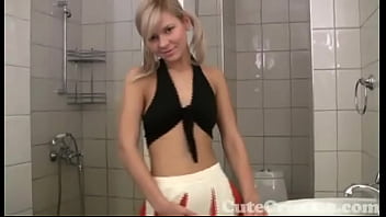 Preview 1 of Lesbian Fffm - Solo shower teen Cute Cristina fondles and teases