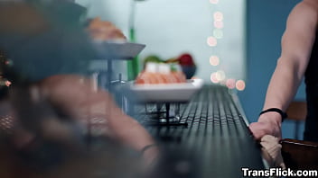 Preview 1 of Arye Farye - Transflick.com - Sexy Trans Jenna gets pleasure by Chris big cock in her ass. Jenna,  is working when her old friend,  Alex,  and his parent,  Chris Epic enter the cafe. She instantly  recognizes them but they dont know her