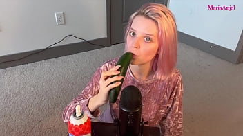 Preview 3 of 3way Wife Action Catwap Com - ASMR-Cucumber Sucking