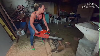 Preview 3 of Wrong Hole Song Sub Espanol - Smoking while revving a chainsaw