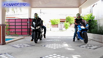 Preview 1 of Gf Lose Bet - Doggystyle sex on the parking with hot Biker girl,  creampie in her wet horny pussy and cum eating