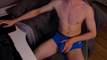 Preview 1 of Six Vidoxxx - skinny guy cums hard from watching porn