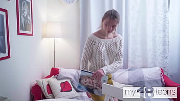 Preview 1 of Monica Sekee Fuck - MY18TEENS - Very beautiful girl in white stockings masturbates on the couch