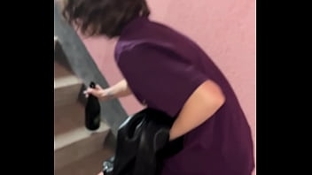 Preview 4 of Cuckold Forcde - Girl blowjob on the public stairs