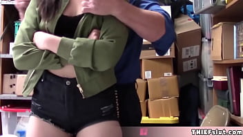 Preview 2 of Koopor Xxx - Cute brunette shoplifter teen caught and now she is in the secret back room