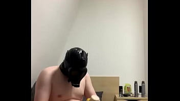 Preview 4 of Punjabi Ms - Gas Mask Gimp cums with giant buttplug