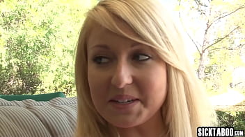 Preview 1 of Sara Stone Blowjob - Horny blonde stepdaughter Valerie White tasted new stepdad huge black dick