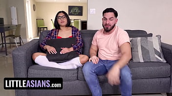 Preview 2 of Julie Cash Anal Butt Club - Little Asians - Lucky Dude Caught His Big Assed Roommate Playing With Her Vibrator And Helps Her Cum