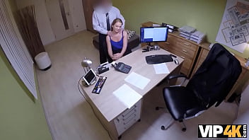 Preview 2 of Naugthy Massage - VIP4K. MILF sugerente es penetrada por un acreedor pervertido en la oficina