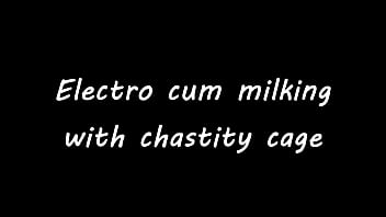 Preview 1 of Xxx Blue Film Bengali - Electro cum milking with chastity cage