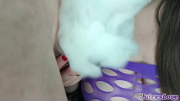 Preview 1 of Nichijou Hentai - She eats cum,  vapes,  and sucks big dick