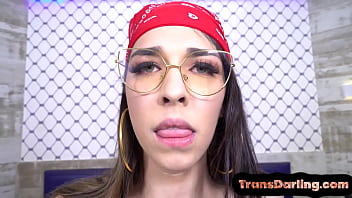 Preview 3 of Floppy Xxx - Smalltit glasses tgirl teases and masturbates in solo