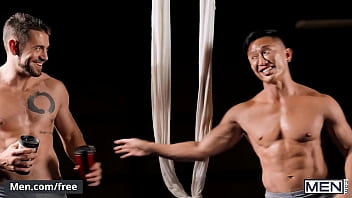 Preview 1 of Mom Eat Alcohal With Son - (Dante Colle) Fucks (Dale) Missionary While Dale Suspends In Midair With The Aerial Silks - Men