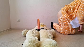 Preview 4 of X Xx Saxs - A teddy bear fucks a big ass beauty in a deer costume in a cowgirl position with a big strapon. - SweetWetElla