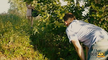 Preview 1 of Family Stone - OLD4K. Nature lover with small waist is penetrated by old pervert