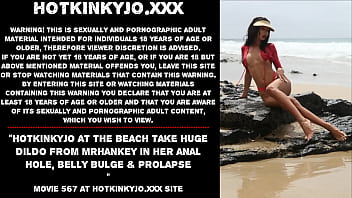 Preview 1 of Amira Foxx - Hotkinkyjo at the beach take huge dildo from mrhankey in her anal hole,  belly bulge &amp_ prolapse