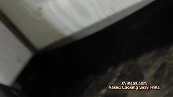 Preview 3 of Son Fotce Moom - Sexy MILF Frina continues her Nude Cooking and makes delicious Ham today. Naked woman nudist at home in kitchen without panties stockings high heels