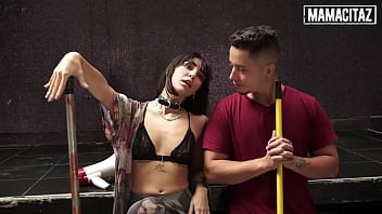 Preview 2 of Clothed Gystyle Creampie - MAMACITAZ - (Molly C.,  Logan Salamanca) - Brunette Goth Nympho Teen Needs A Rough Fuck At Work
