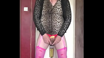 Preview 2 of Big Hairy Puss - sissy crossdresser will not stop swallowing his own piss till he has tried another mans piss