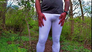 Preview 2 of Schoool Xxxxx - Guy Hiking Wearing White Womans Leggings.