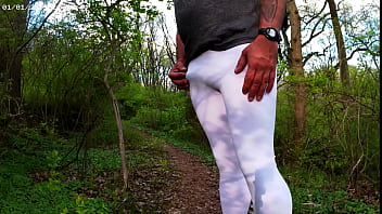 Preview 4 of Schoool Xxxxx - Guy Hiking Wearing White Womans Leggings.
