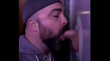 Preview 1 of Alte Piss Fotzen - Sucking off stranger at the adult store gloryhole