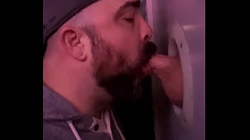 Preview 4 of Alte Piss Fotzen - Sucking off stranger at the adult store gloryhole